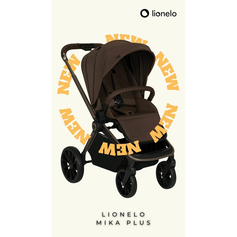 Carucior 2 in 1, Lionelo, Mika Plus, Cadru din aluminiu, Cu landou intarit si salteluta moale, Reversibil, Cu sistem de ventilatie 3D, Cu accesorii, Pana la 22 kg, Conform cu EN1888-1 EN1888-2, EN1466, Mocha Mousse
