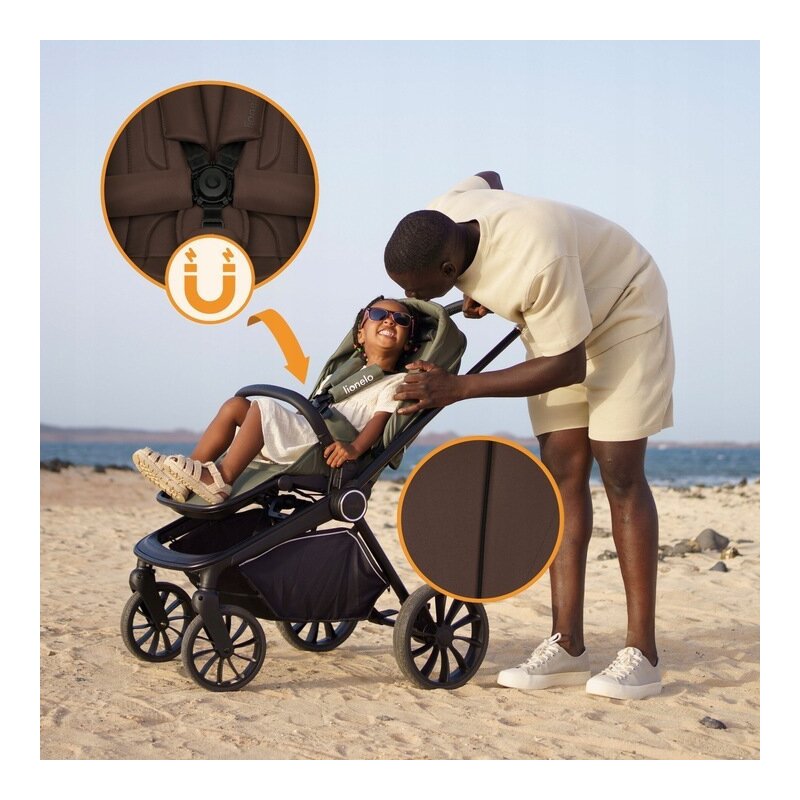 Carucior 2 in 1, Lionelo, Mika Plus, Cadru din aluminiu, Cu landou intarit si salteluta moale, Reversibil, Cu sistem de ventilatie 3D, Cu accesorii, Pana la 22 kg, Conform cu EN1888-1 EN1888-2, EN1466, Mocha Mousse