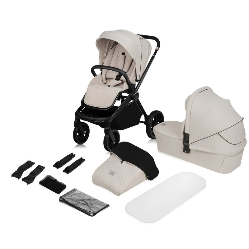 Carucior 2 in 1, Lionelo, Mika Plus, Cadru din aluminiu, Cu landou intarit si salteluta moale, Reversibil, Cu sistem de ventilatie 3D, Cu accesorii, Pana la 22 kg, Conform cu EN1888-1 EN1888-2, EN1466, Bej