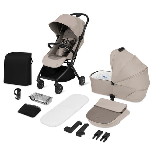Carucior 2 in 1, Lionelo, Sia Flex, 7.6 kg, Include landou pliabil pe cadru, Ultracompact, Pliere rapida cu o mana, Copertina UPF50+, Cu accesorii incluse, 0-48 luni, Sustine 22 kg, Bej