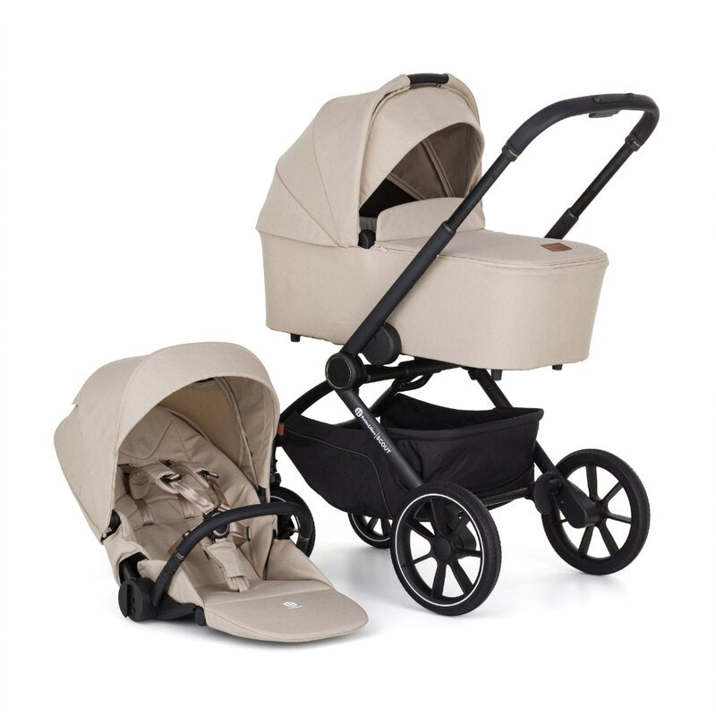 Carucior 2 in 1, Petite&Mars, Scout, Cu landou pliabil, Reversibil, Spatar si suport de picioare reglabile in 3 pozitii, Maner ajustabil, Cu accesorii, Pana la 22 kg, 0 luni+, Bej