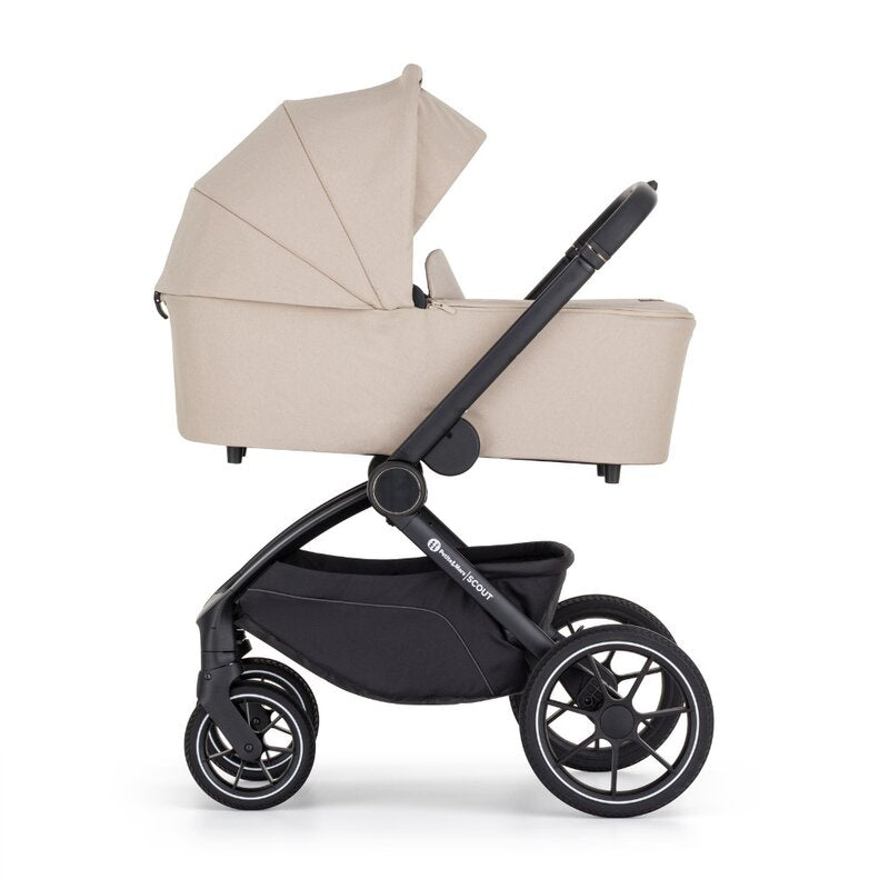 Carucior 2 in 1, Petite&Mars, Scout, Cu landou pliabil, Reversibil, Spatar si suport de picioare reglabile in 3 pozitii, Maner ajustabil, Cu accesorii, Pana la 22 kg, 0 luni+, Bej