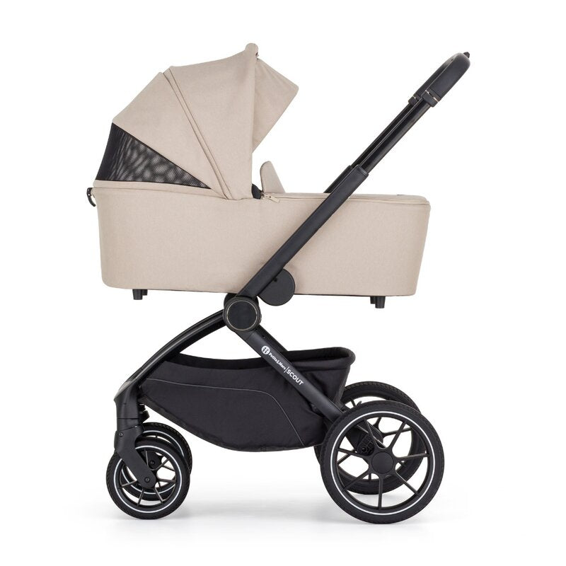 Carucior 2 in 1, Petite&Mars, Scout, Cu landou pliabil, Reversibil, Spatar si suport de picioare reglabile in 3 pozitii, Maner ajustabil, Cu accesorii, Pana la 22 kg, 0 luni+, Bej