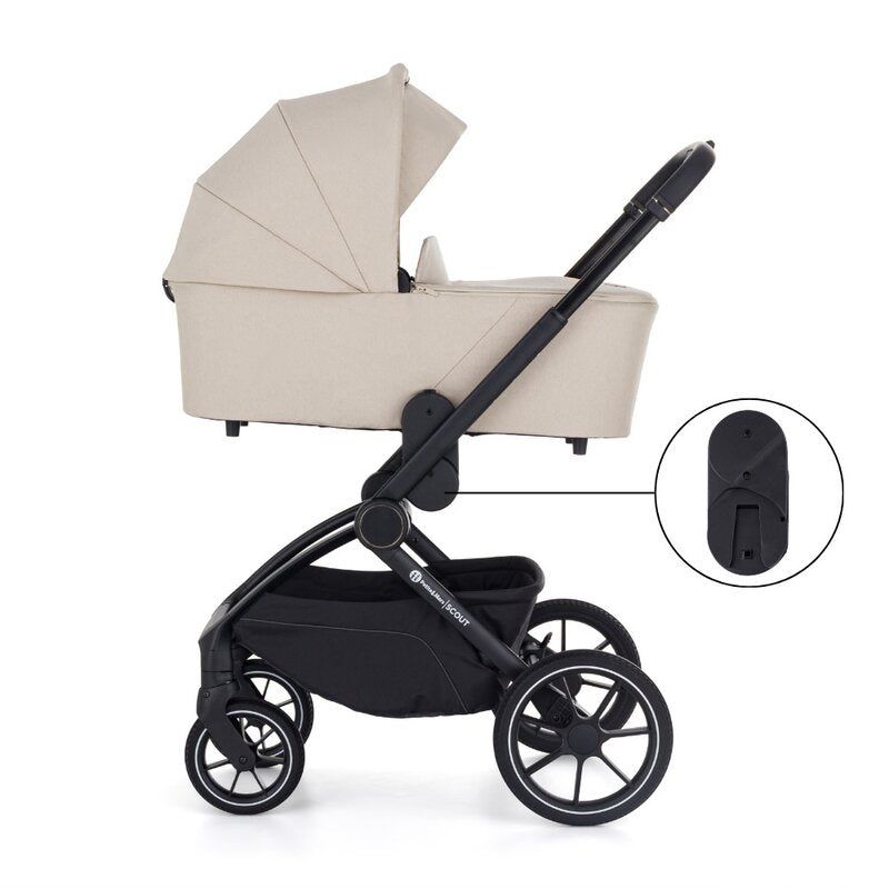 Carucior 2 in 1, Petite&Mars, Scout, Cu landou pliabil, Reversibil, Spatar si suport de picioare reglabile in 3 pozitii, Maner ajustabil, Cu accesorii, Pana la 22 kg, 0 luni+, Bej