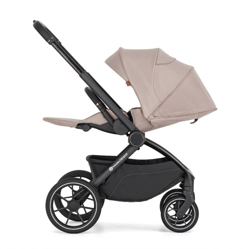 Carucior 2 in 1, Petite&Mars, Scout, Cu landou pliabil, Reversibil, Spatar si suport de picioare reglabile in 3 pozitii, Maner ajustabil, Cu accesorii, Pana la 22 kg, 0 luni+, Crem Cappuccino