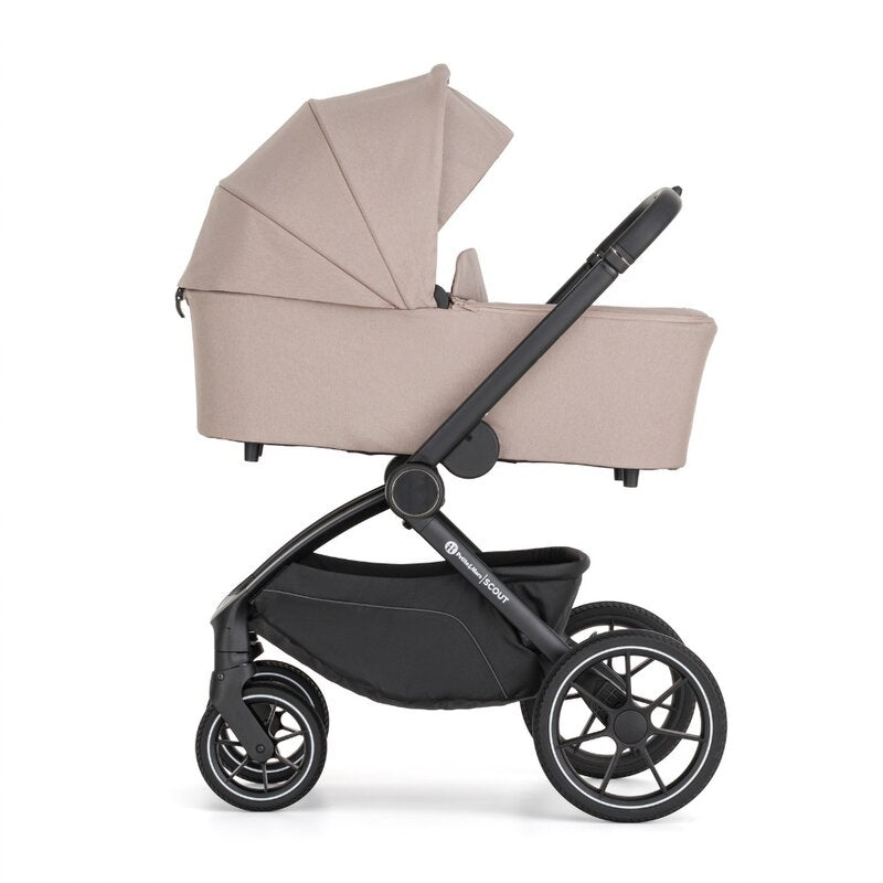 Carucior 2 in 1, Petite&Mars, Scout, Cu landou pliabil, Reversibil, Spatar si suport de picioare reglabile in 3 pozitii, Maner ajustabil, Cu accesorii, Pana la 22 kg, 0 luni+, Crem Cappuccino