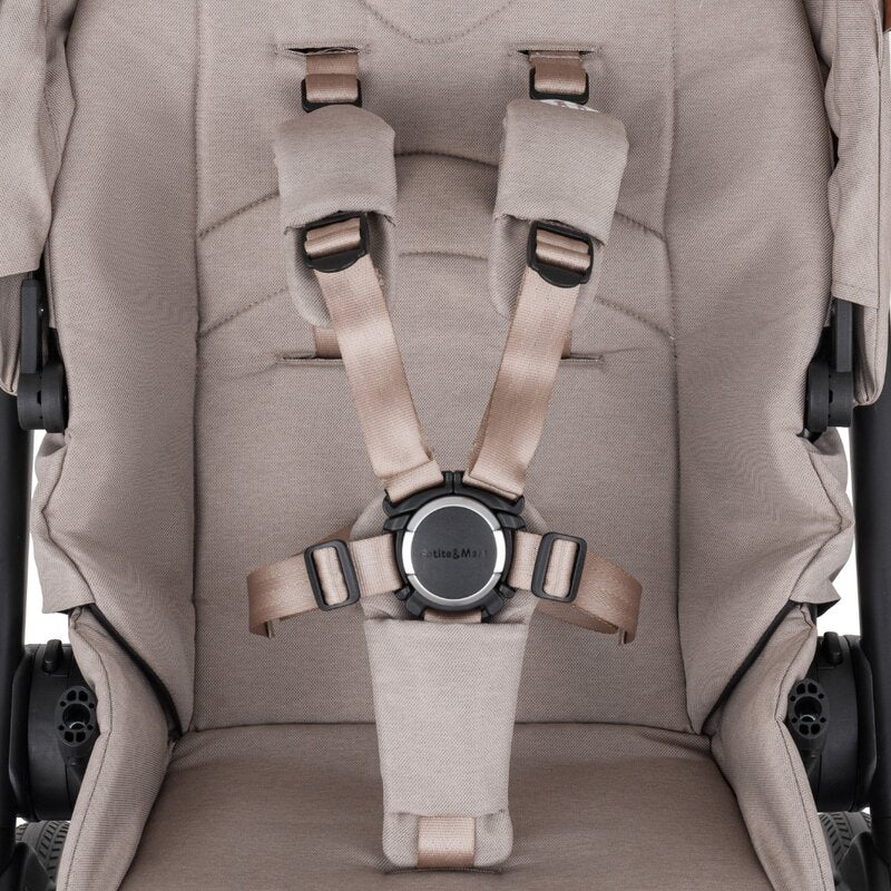 Carucior 2 in 1, Petite&Mars, Scout, Cu landou pliabil, Reversibil, Spatar si suport de picioare reglabile in 3 pozitii, Maner ajustabil, Cu accesorii, Pana la 22 kg, 0 luni+, Crem Cappuccino