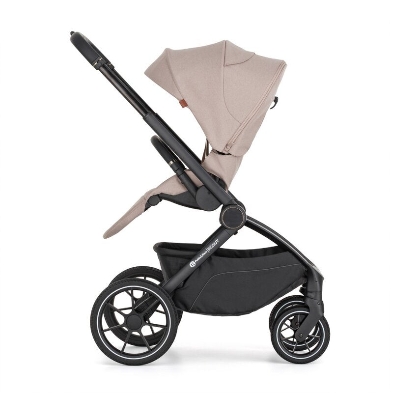 Carucior 2 in 1, Petite&Mars, Scout, Cu landou pliabil, Reversibil, Spatar si suport de picioare reglabile in 3 pozitii, Maner ajustabil, Cu accesorii, Pana la 22 kg, 0 luni+, Crem Cappuccino
