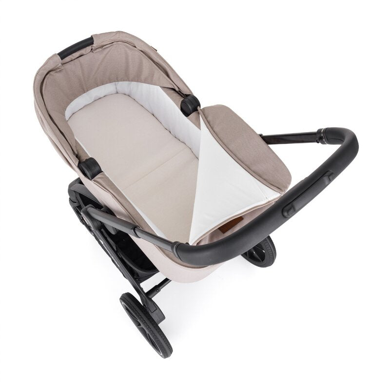 Carucior 2 in 1, Petite&Mars, Scout, Cu landou pliabil, Reversibil, Spatar si suport de picioare reglabile in 3 pozitii, Maner ajustabil, Cu accesorii, Pana la 22 kg, 0 luni+, Crem Cappuccino
