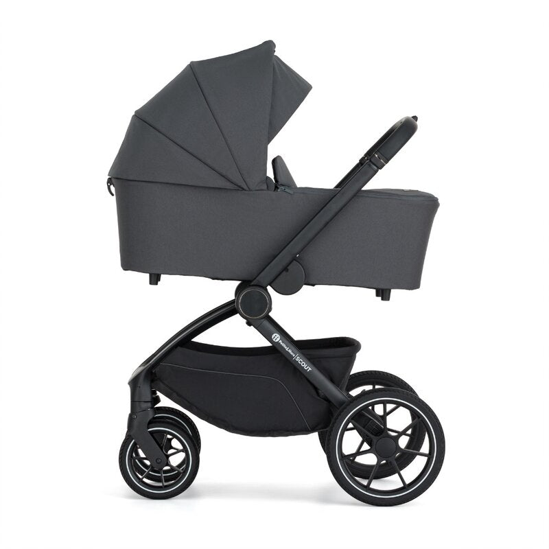 Carucior 2 in 1, Petite&Mars, Scout, Cu landou pliabil, Reversibil, Spatar si suport de picioare reglabile in 3 pozitii, Maner ajustabil, Cu accesorii, Pana la 22 kg, 0 luni+, Gri