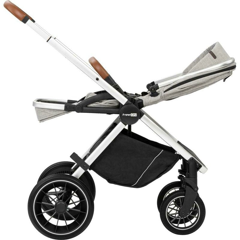 Carucior 3 in 1, FreeON, Joy, Reversibil, Cu cadru din aluminiu, Scoica auto, Husa picioare, Geanta mamici si accesorii, Conform cu standardele europene EN1888-1:2018+A1:2022, Gri