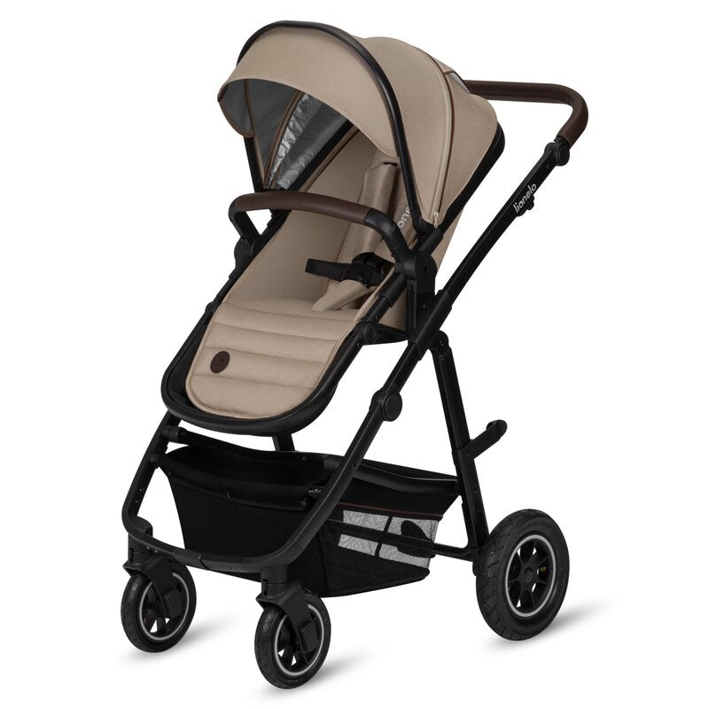 Carucior 3 in 1, Lionelo, Amber, Landou intarit, Scoica auto testata ADAC, Reversibil, Cu accesorii, Geanta parinti, Pana la 22 kg, Bej
