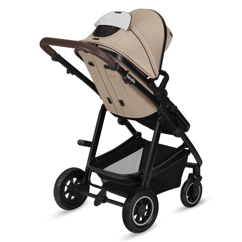 Carucior 3 in 1, Lionelo, Amber, Landou intarit, Scoica auto testata ADAC, Reversibil, Cu accesorii, Geanta parinti, Pana la 22 kg, Bej