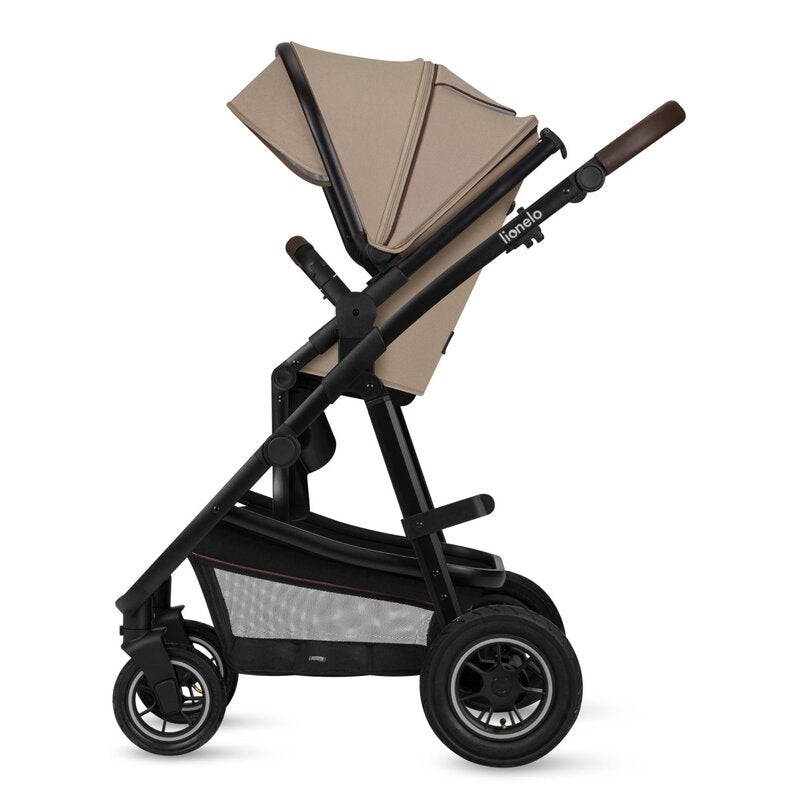 Carucior 3 in 1, Lionelo, Amber, Landou intarit, Scoica auto testata ADAC, Reversibil, Cu accesorii, Geanta parinti, Pana la 22 kg, Bej