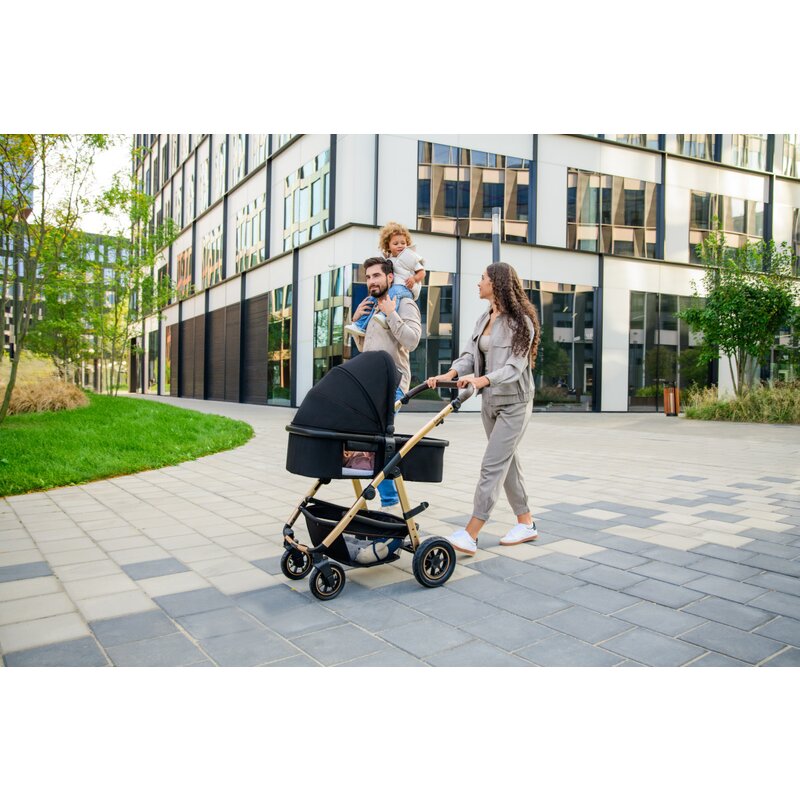 Carucior 3 in 1, Lionelo, Amber, Landou intarit, Scoica auto testata ADAC, Reversibil, Cu accesorii, Geanta parinti, Pana la 22 kg, Bej