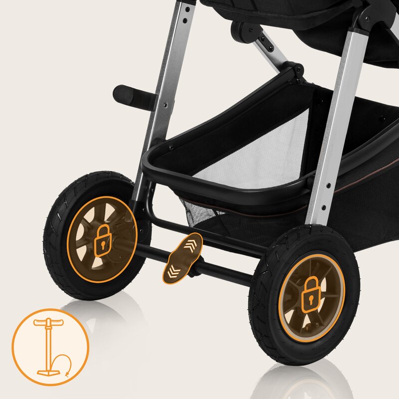 Carucior 3 in 1, Lionelo, Amber, Cadru aluminiu, Cu landou intarit si salteluta moale, Cu scoica auto testata ADAC, Reversibil, Cu accesorii, Geanta parinti, Pana la 22 kg, Negru silver