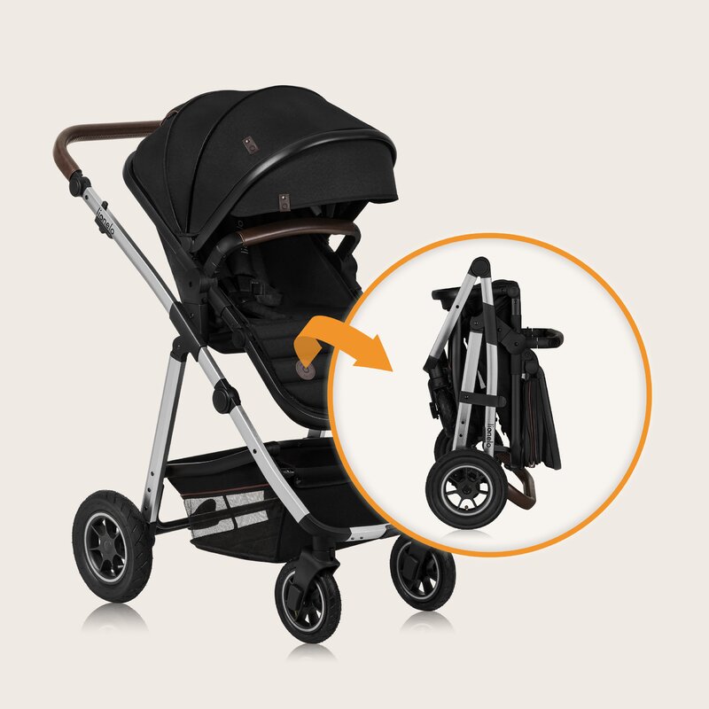 Carucior 3 in 1, Lionelo, Amber, Cadru aluminiu, Cu landou intarit si salteluta moale, Cu scoica auto testata ADAC, Reversibil, Cu accesorii, Geanta parinti, Pana la 22 kg, Negru silver