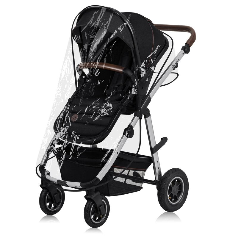 Carucior 3 in 1, Lionelo, Amber, Cadru aluminiu, Cu landou intarit si salteluta moale, Cu scoica auto testata ADAC, Reversibil, Cu accesorii, Geanta parinti, Pana la 22 kg, Negru silver
