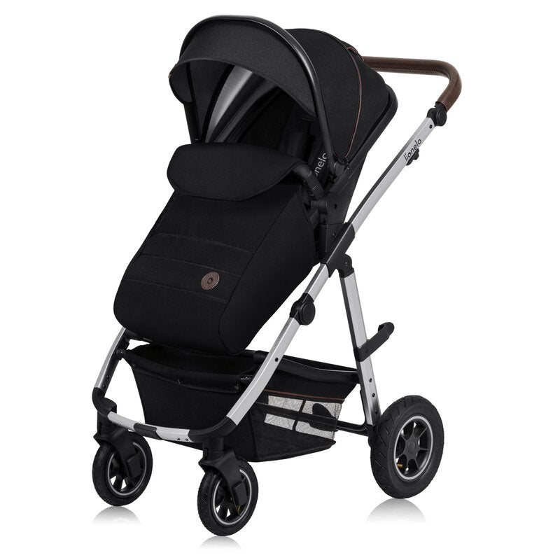 Carucior 3 in 1, Lionelo, Amber, Cadru aluminiu, Cu landou intarit si salteluta moale, Cu scoica auto testata ADAC, Reversibil, Cu accesorii, Geanta parinti, Pana la 22 kg, Negru silver