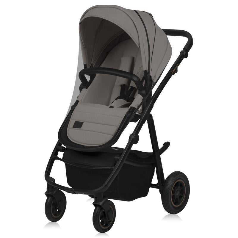Carucior 3 in 1, Lionelo, Amber Plus, Cadru aluminiu, Cu landou intarit si salteluta moale, Cu scoica auto testata ADAC, Reversibil, Maner ajustabil, Cu accesorii, Cu ventilatie panoramica 3D, Pana la 22 kg, EN1888-1, EN1888-2, EN1466, ECE R129, Bej
