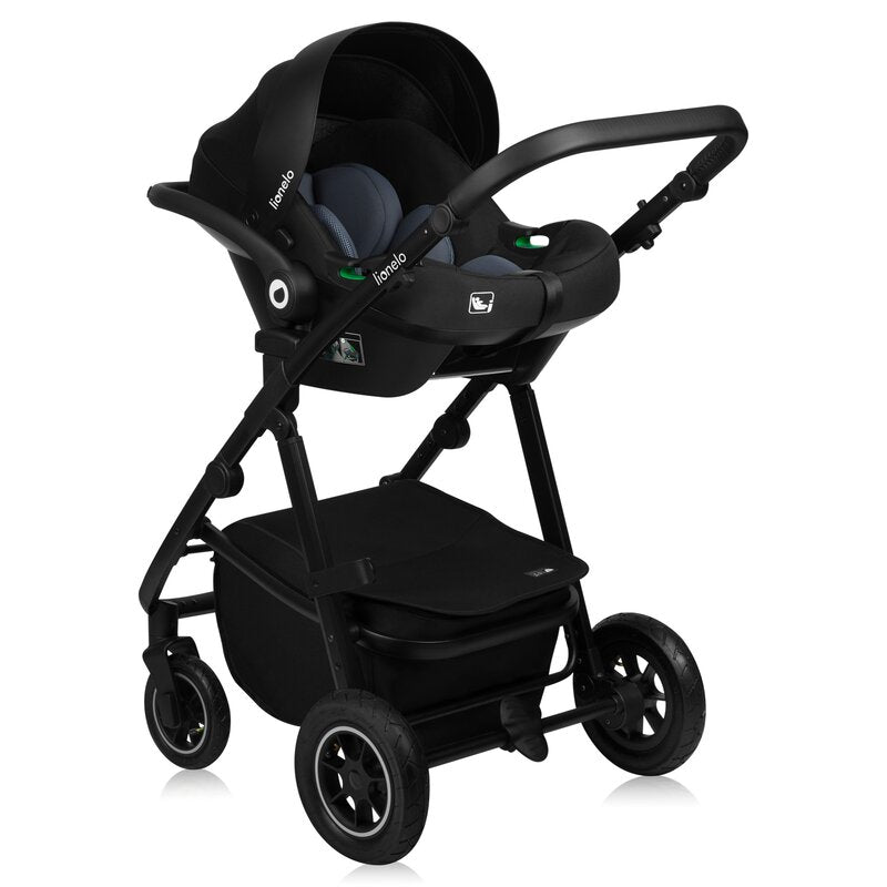 Carucior 3 in 1, Lionelo, Amber Plus, Cadru aluminiu, Cu landou intarit si salteluta moale, Cu scoica auto testata ADAC, Reversibil, Maner ajustabil, Cu accesorii, Cu ventilatie panoramica 3D, Pana la 22 kg, EN1888-1, EN1888-2, EN1466, ECE R129, Gri