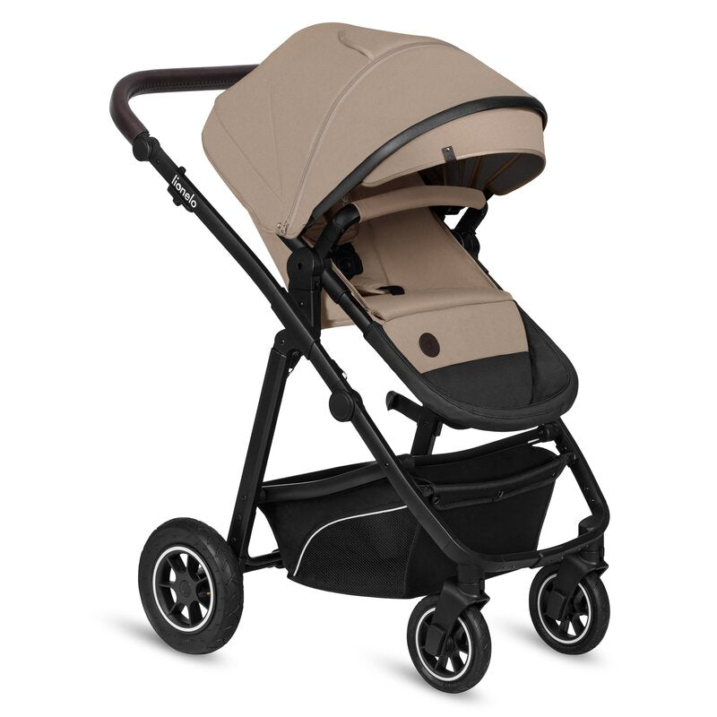 Carucior 3 in 1, Lionelo, Bianka, Transformabil, Cadru aluminiu, Cu landou si salteluta moale, Cu scoica auto, Cu multiple accesorii, Sustine 22 kg, 0 luni+, EN1466:2014+AC:2015, EN1888, Bej