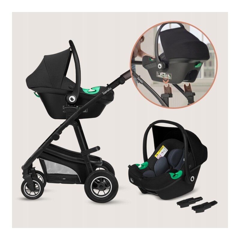 Carucior 3 in 1, Lionelo, Bianka, Transformabil, Cadru aluminiu, Cu landou si salteluta moale, Cu scoica auto, Cu multiple accesorii, Sustine 22 kg, 0 luni+, EN1466:2014+AC:2015, EN1888, Bej