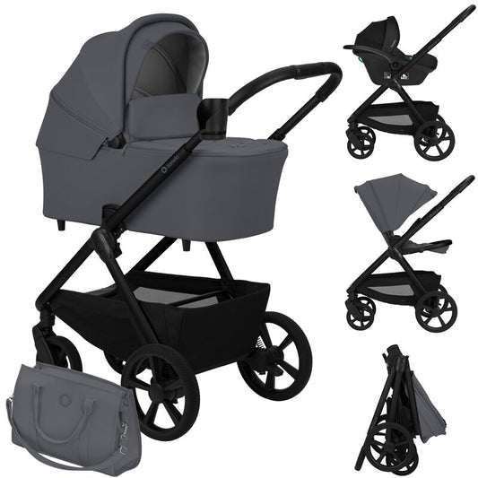 Carucior 3 in 1, Lionelo, Carmine, Cu scoica ADAC, Landou anti-reflux, Salteluta ventilata, Reglare spatar in 3 pozitii, Suport de picioare in 3 pozitii, Maner reglabil in 5 pozitii, Sustine 22 kg, Cu accesorii, 0 luni+, Gri