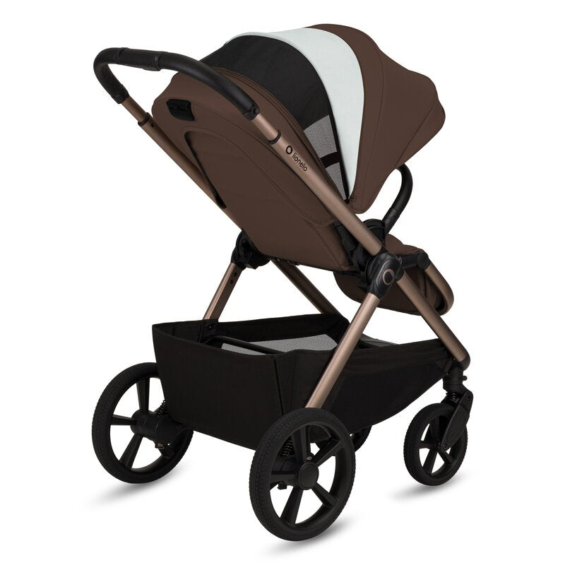 Carucior 3 in 1, Lionelo, Carmine, Cu scoica ADAC, Landou anti-reflux, Salteluta ventilata, Reglare spatar in 3 pozitii, Suport de picioare in 3 pozitii, Maner reglabil in 5 pozitii, Sustine 22 kg, Cu accesorii, 0 luni+, Ciocolatiu
