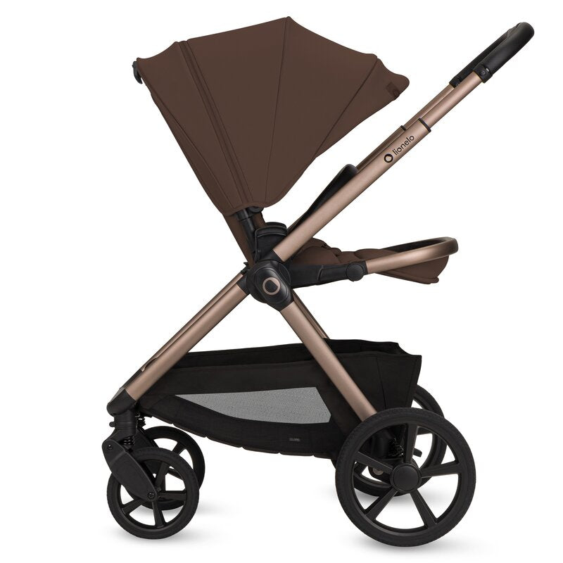 Carucior 3 in 1, Lionelo, Carmine, Cu scoica ADAC, Landou anti-reflux, Salteluta ventilata, Reglare spatar in 3 pozitii, Suport de picioare in 3 pozitii, Maner reglabil in 5 pozitii, Sustine 22 kg, Cu accesorii, 0 luni+, Ciocolatiu