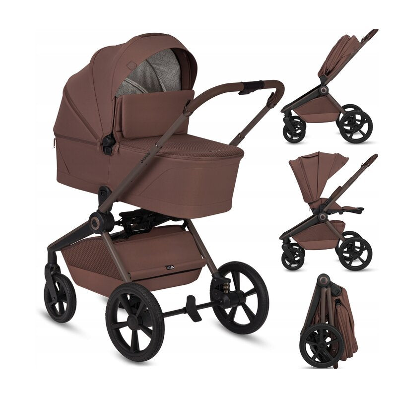 Carucior 3 in 1, Lionelo, Freya, Cu scoica ADAC, Landou si salteluta ventilate, Pliabil, Reglare spatar in 3 pozitii, Suport de picioare in 4 pozitii, Maner reglabil in 3 pozitii, Sustine 22 kg, Cu accesorii, 0 luni+, Maro