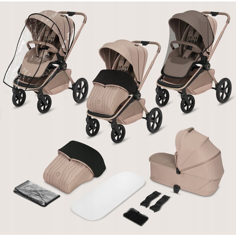 Carucior 3 in 1, Lionelo, Freya, Cu scoica ADAC, Landou si salteluta ventilate, Pliabil, Reglare spatar in 3 pozitii, Suport de picioare in 4 pozitii, Maner reglabil in 3 pozitii, Sustine 22 kg, Cu accesorii, 0 luni+, Bej