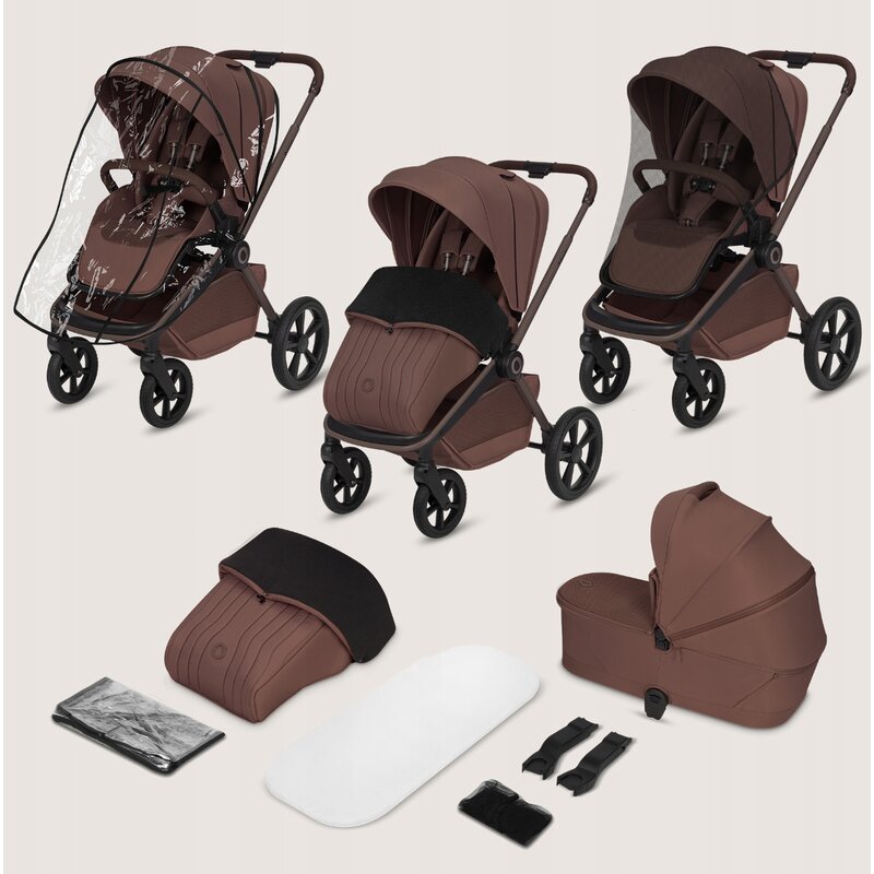 Carucior 3 in 1, Lionelo, Freya, Cu scoica ADAC, Landou si salteluta ventilate, Pliabil, Reglare spatar in 3 pozitii, Suport de picioare in 4 pozitii, Maner reglabil in 3 pozitii, Sustine 22 kg, Cu accesorii, 0 luni+, Maro