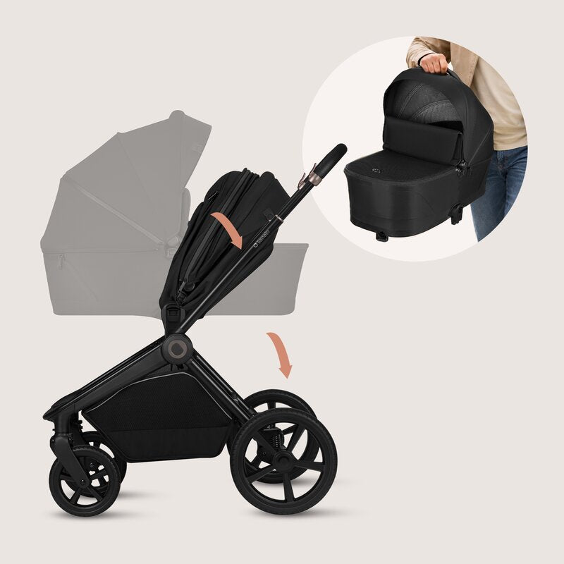 Carucior 3 in 1, Lionelo, Freya, Cu scoica ADAC, Landou si salteluta ventilate, Pliabil, Reglare spatar in 3 pozitii, Suport de picioare in 4 pozitii, Maner reglabil in 3 pozitii, Sustine 22 kg, Cu accesorii, 0 luni+, Negru