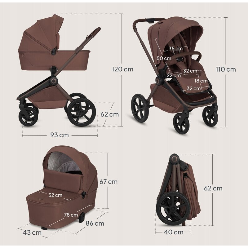 Carucior 3 in 1, Lionelo, Freya, Cu scoica ADAC, Landou si salteluta ventilate, Pliabil, Reglare spatar in 3 pozitii, Suport de picioare in 4 pozitii, Maner reglabil in 3 pozitii, Sustine 22 kg, Cu accesorii, 0 luni+, Maro