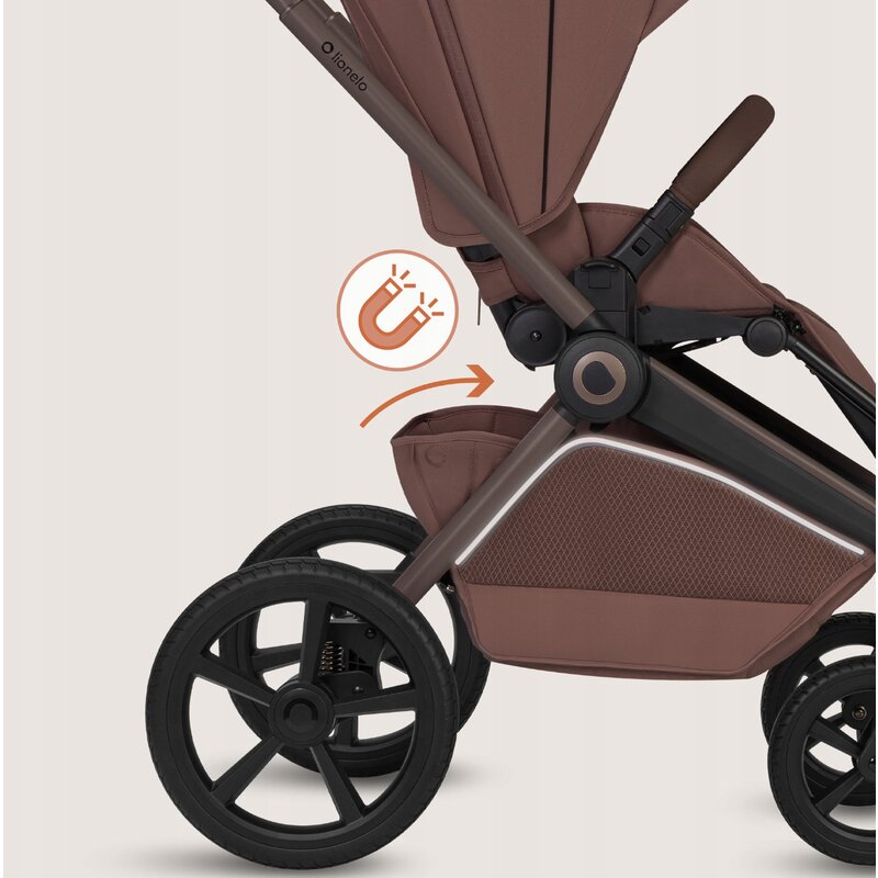 Carucior 3 in 1, Lionelo, Freya, Cu scoica ADAC, Landou si salteluta ventilate, Pliabil, Reglare spatar in 3 pozitii, Suport de picioare in 4 pozitii, Maner reglabil in 3 pozitii, Sustine 22 kg, Cu accesorii, 0 luni+, Maro