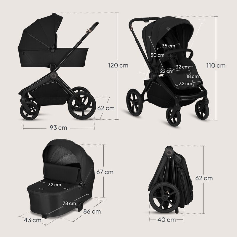 Carucior 3 in 1, Lionelo, Freya, Cu scoica ADAC, Landou si salteluta ventilate, Pliabil, Reglare spatar in 3 pozitii, Suport de picioare in 4 pozitii, Maner reglabil in 3 pozitii, Sustine 22 kg, Cu accesorii, 0 luni+, Negru