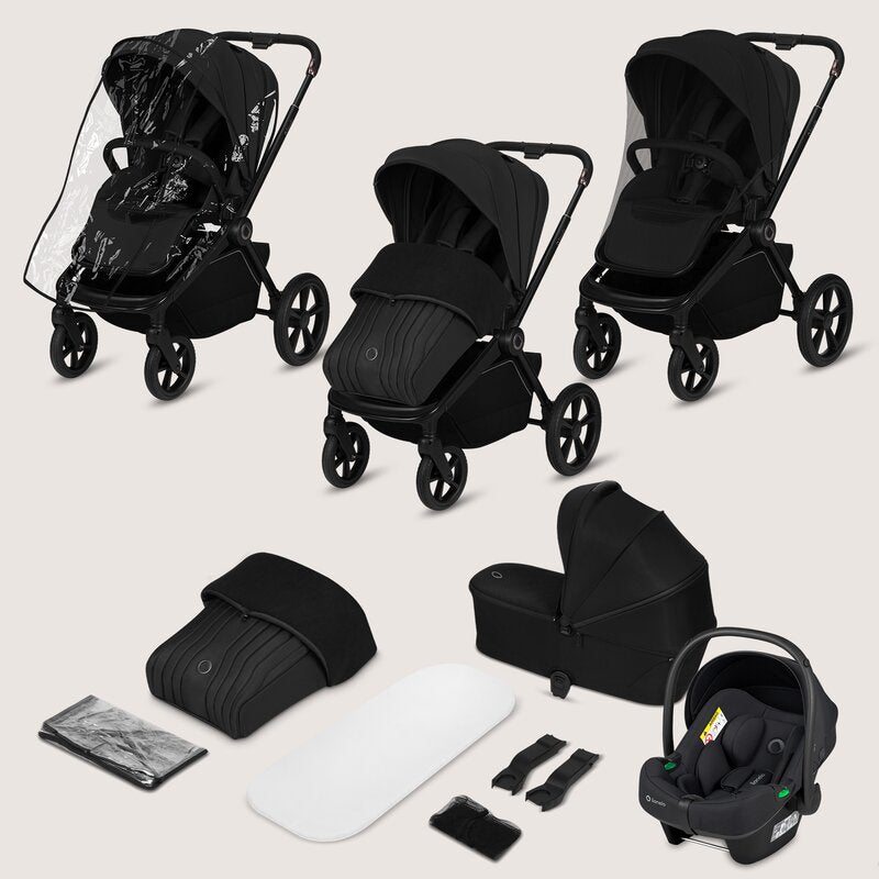 Carucior 3 in 1, Lionelo, Freya, Cu scoica ADAC, Landou si salteluta ventilate, Pliabil, Reglare spatar in 3 pozitii, Suport de picioare in 4 pozitii, Maner reglabil in 3 pozitii, Sustine 22 kg, Cu accesorii, 0 luni+, Negru