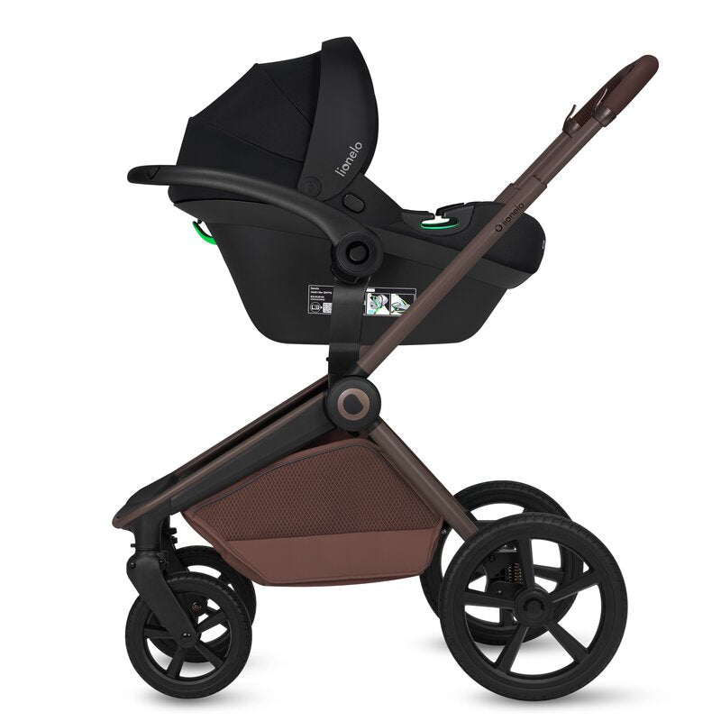 Carucior 3 in 1, Lionelo, Freya, Cu scoica ADAC, Landou si salteluta ventilate, Pliabil, Reglare spatar in 3 pozitii, Suport de picioare in 4 pozitii, Maner reglabil in 3 pozitii, Sustine 22 kg, Cu accesorii, 0 luni+, Maro