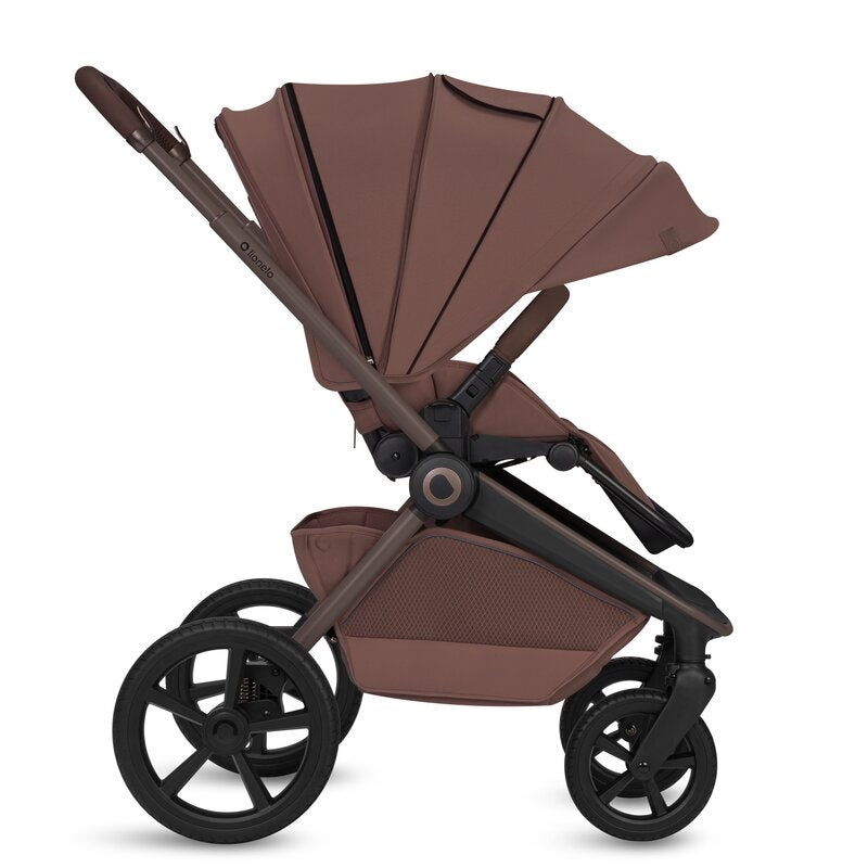 Carucior 3 in 1, Lionelo, Freya, Cu scoica ADAC, Landou si salteluta ventilate, Pliabil, Reglare spatar in 3 pozitii, Suport de picioare in 4 pozitii, Maner reglabil in 3 pozitii, Sustine 22 kg, Cu accesorii, 0 luni+, Maro