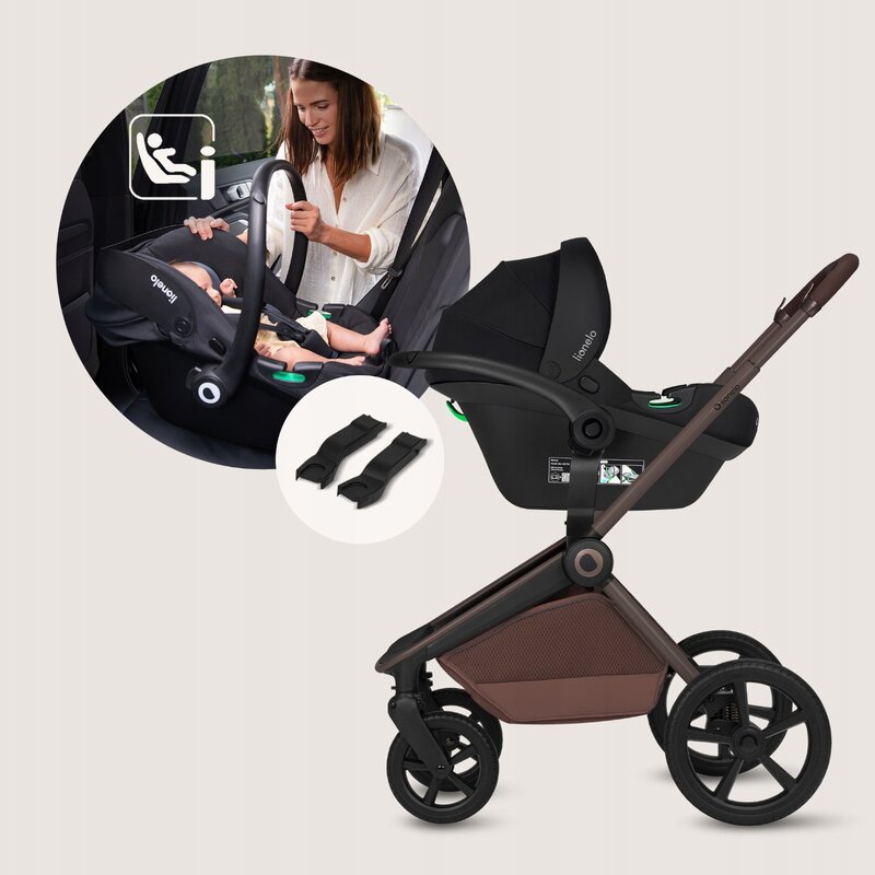 Carucior 3 in 1, Lionelo, Freya, Cu scoica ADAC, Landou si salteluta ventilate, Pliabil, Reglare spatar in 3 pozitii, Suport de picioare in 4 pozitii, Maner reglabil in 3 pozitii, Sustine 22 kg, Cu accesorii, 0 luni+, Maro