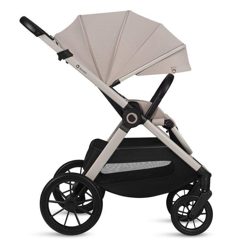 Carucior 3 in 1, Lionelo, Layla, Pana la 22 kg, Cadru aluminiu, Cu landou intarit si salteluta din spuma AirDots, Cu scoica auto testata ADAC, Reversibil, Cu ventilatie 3D, Cu accesorii, EN1888-1, EN1888-2, EN1466, Bej
