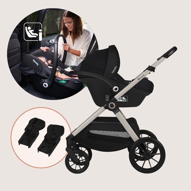 Carucior 3 in 1, Lionelo, Layla, Pana la 22 kg, Cadru aluminiu, Cu landou intarit si salteluta din spuma AirDots, Cu scoica auto testata ADAC, Reversibil, Cu ventilatie 3D, Cu accesorii, EN1888-1, EN1888-2, EN1466, Bej
