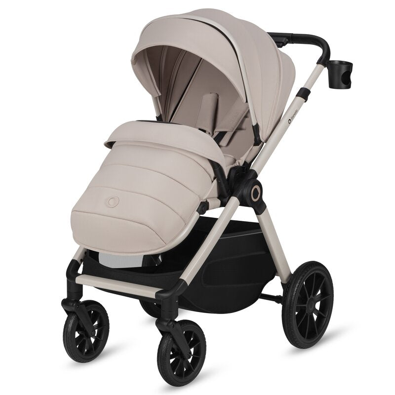 Carucior 3 in 1, Lionelo, Layla, Pana la 22 kg, Cadru aluminiu, Cu landou intarit si salteluta din spuma AirDots, Cu scoica auto testata ADAC, Reversibil, Cu ventilatie 3D, Cu accesorii, EN1888-1, EN1888-2, EN1466, Bej
