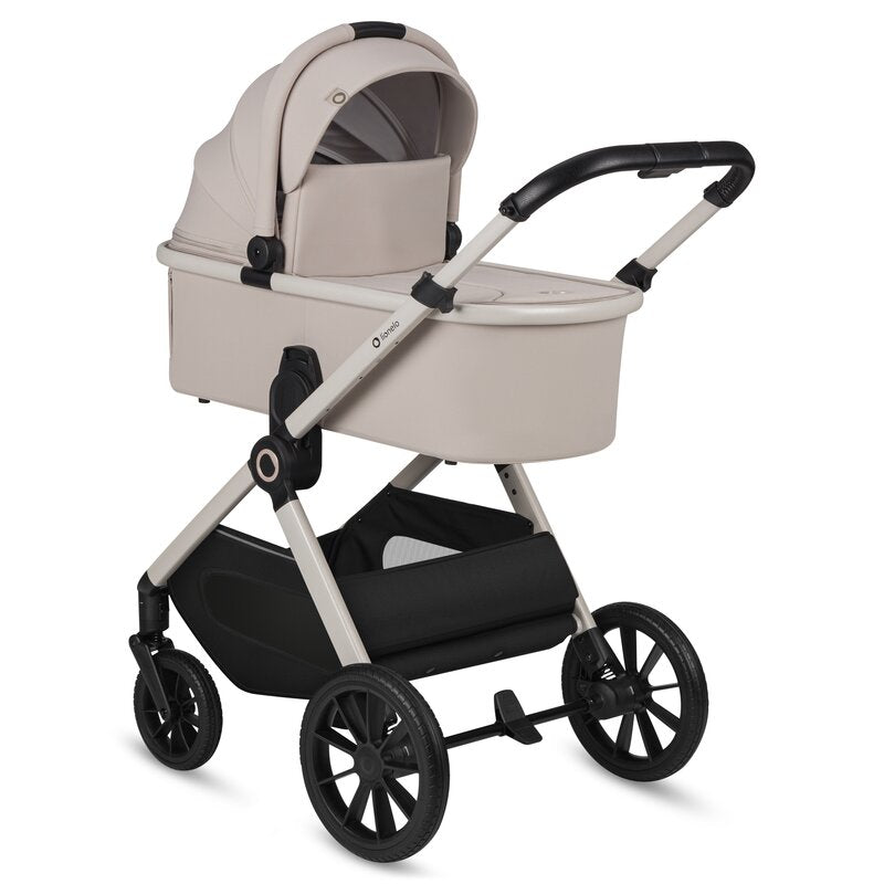 Carucior 3 in 1, Lionelo, Layla, Pana la 22 kg, Cadru aluminiu, Cu landou intarit si salteluta din spuma AirDots, Cu scoica auto testata ADAC, Reversibil, Cu ventilatie 3D, Cu accesorii, EN1888-1, EN1888-2, EN1466, Bej