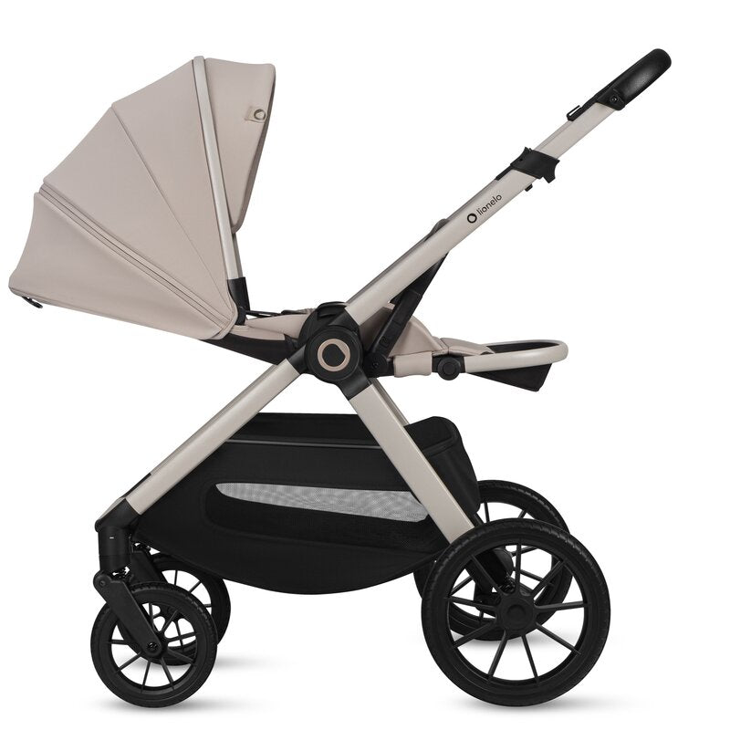 Carucior 3 in 1, Lionelo, Layla, Pana la 22 kg, Cadru aluminiu, Cu landou intarit si salteluta din spuma AirDots, Cu scoica auto testata ADAC, Reversibil, Cu ventilatie 3D, Cu accesorii, EN1888-1, EN1888-2, EN1466, Bej