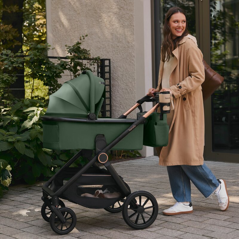 Carucior 3 in 1, Lionelo, Layla, Pana la 22 kg, Cadru aluminiu, Cu landou intarit si salteluta din spuma AirDots, Cu scoica auto testata ADAC, Reversibil, Cu ventilatie 3D, Cu accesorii, EN1888-1, EN1888-2, EN1466, Bej
