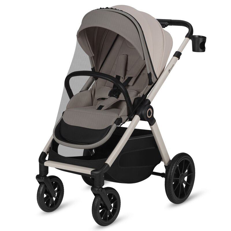 Carucior 3 in 1, Lionelo, Layla, Pana la 22 kg, Cadru aluminiu, Cu landou intarit si salteluta din spuma AirDots, Cu scoica auto testata ADAC, Reversibil, Cu ventilatie 3D, Cu accesorii, EN1888-1, EN1888-2, EN1466, Bej