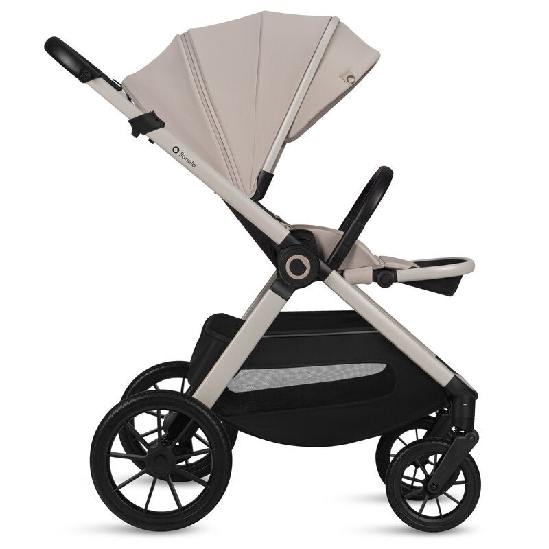 Carucior 3 in 1, Lionelo, Layla, Pana la 22 kg, Cadru aluminiu, Cu landou intarit si salteluta din spuma AirDots, Cu scoica auto testata ADAC, Reversibil, Cu ventilatie 3D, Cu accesorii, EN1888-1, EN1888-2, EN1466, Bej