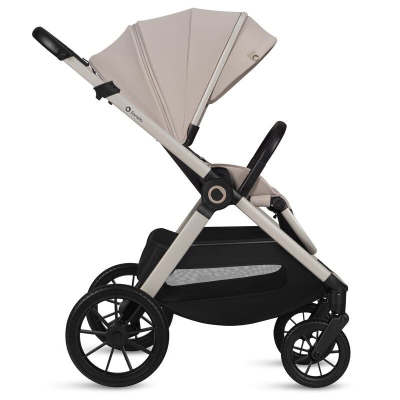 Carucior 3 in 1, Lionelo, Layla, Pana la 22 kg, Cadru aluminiu, Cu landou intarit si salteluta din spuma AirDots, Cu scoica auto testata ADAC, Reversibil, Cu ventilatie 3D, Cu accesorii, EN1888-1, EN1888-2, EN1466, Bej